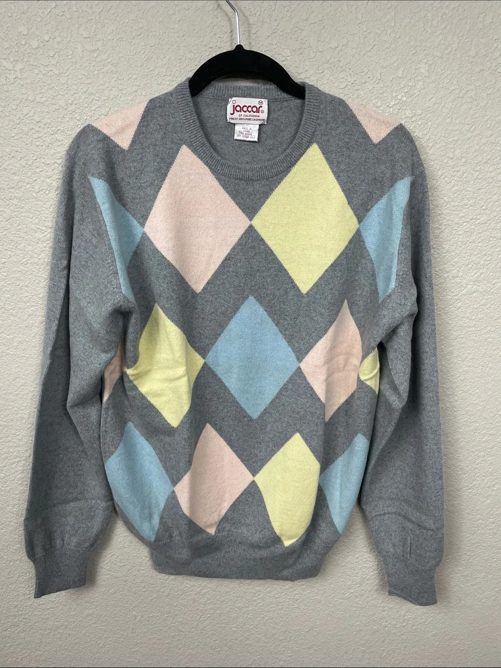 Vintage Jaccar of California Cashmere Argyle Sweater Sz M